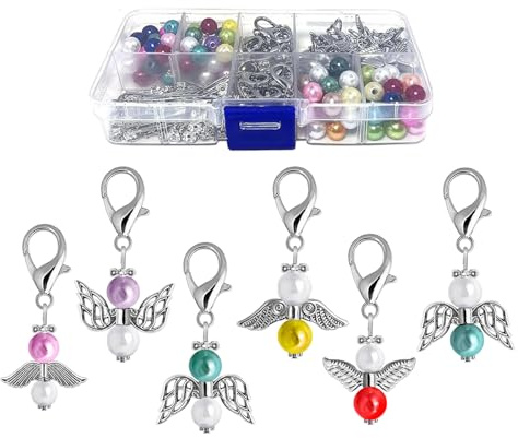 Werownsgso 50 Sets Schutzengel Anhänger Selber Machen, Bunt Schutzengel Schlüsselanhänger mit Zange Engel Anhänger Schutzengel Taufe für DIY Halskette Hochzeit Geschenk