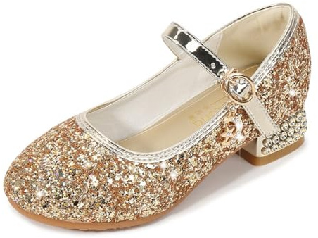 Hixingo Princess Shoes for Girls Size 7.5-13, Colorful Princess Dress Up Shoes Girls Shiny Mary Jane Heels for 2-10 Years Toddlers Kids, Banquets, Birthday Parties, Cosplay Fancy (Gold,9.5)