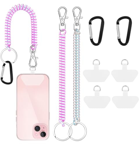 COCASES Chaîne de Téléphone Portable avec Câble Spiralé Flexible, Porte-clés Longe Universel Compatible avec iPhone/Samsung/Huawei