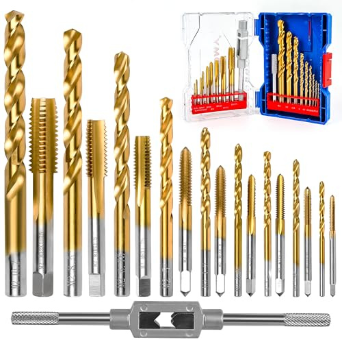 ASNOMY Lot de 18 Filetage Tarauds Foret Ensemble,M2-M12 Kit taraudage métrique HSSG Titane Plaqué Haute Vitesse Acier Machine Vis Filetage Robinet Enfilage Outil