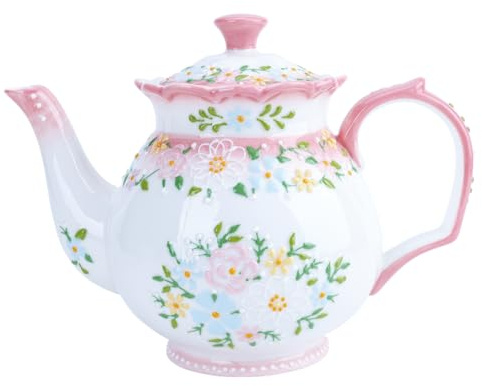 ZLUDIO Tetera de porcelana rosa con tapa, tetera de cerámica con infusor de 1100 ml, hermosa cafetera para mujeres, fiesta de té y regalos de boda, apta para microondas y lavavajillas