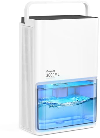 EasyAcc® Deshumidificador 2000ML, 3 Modos Deshumidificadores de Humedad Eléctrico Silencioso (500-650 ml/D), 7 LED Colores, Apagado Automática, Deshumificador Portátil Baño, Blanco Cremoso