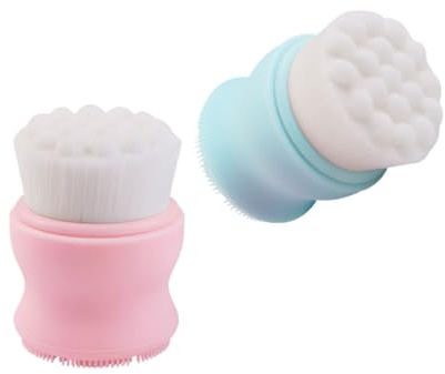 Healvian Spazzola Per Viso in Silicone 2 Pezzi Impugnatura Ergonomica Spazzola Detergente Per Viso Doppia Faccia Per Pulizia Profonda e Massaggio Adatta a Tutti i Tipi Di Pelle