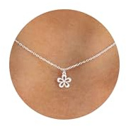 PRTGL Silver Necklace for Women: 14k White Gold Plated Cute Small Flower Pendant Necklace