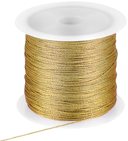 Snöre guldsnöre 100 m 1 mm garn guld metallisk lametta snörband makramérep för halsband armband ring jul dekoration presentförpackning