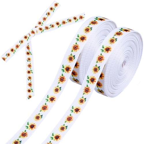 craspire 2 Rouleaux Ruban de Tournesol 10 Yards Ruban Grosgrain Fleurs 3/8 Pouces Rayures Printemps et Été Guirlande Artisanat Décoration Florale Emballage Cadeau Décorations de Fête Anniversaire