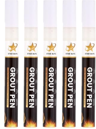 Starbuys Grout Pens - 5 Pack White Tile Grout Reviver - Professional Grout Repair Marker - Waterproof Mould Resistant - Quick Dry Formula - Kitchen Bathroom Tile Maintenance