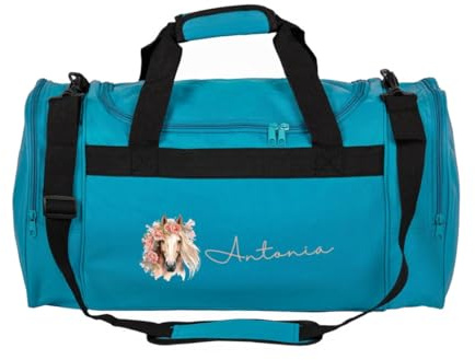 Borsa da viaggio personalizzata minimutz per bambini, borsa da viaggio per equitazione per ragazze, grande borsa sportiva per bambini con nome, 26L, turchese