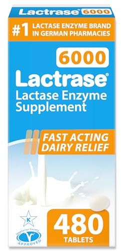 Lactrase Refill Pack – #1 Lactase Brand in German Pharmacies – Strong 6,000 FCC Lactase Units – 480 Fast-Acting Pills for Lactose Intolerance – Enjoy Dairy Again