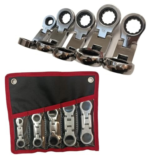 Violiica Jeu de 5 clés mixtes à cliquet Flex-Stubby - 12 pans - 8-19 mm - En acier au chrome vanadium pour espaces restreints