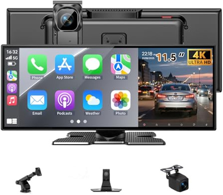 ZGJXYRT 11.5 Carplay Screen for Car, 2-in-1 Car Play Screen Wireless Android Auto with 4K Front and 1080P Rear Camera, Car Tablet Pro Max 2026 Car Stereo Mirror Link AUX FM Bluetooth 64G SD