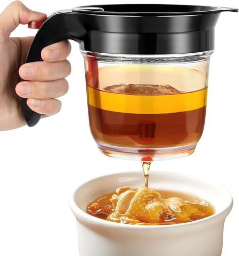 1000ml Fat Separator Jug with Bottom Release, Plastic Gravy Separator Jug, Multifunctional Soup Oil Separation Measuring Cup for Cooking Gravy Sauces