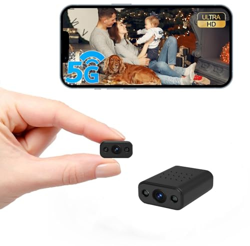 XNJ Mini Kamera, 4K Überwachungskamera Innen Akku 5G WLAN, mit Bewegungserkennung, Nachtsicht, für Zuhause, Baby, Büro, Innenbereich, SD/Cloud-Speicher (Schwarz)