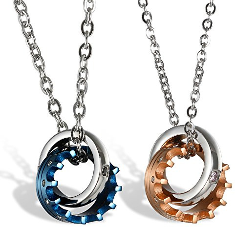 OIDEA Paar Halskette mit Krone Anhänger: 2 Stück O Kette mit Ring Krone Anhänger aus Edelstahl Geschenk für Paare Pärchen Partner