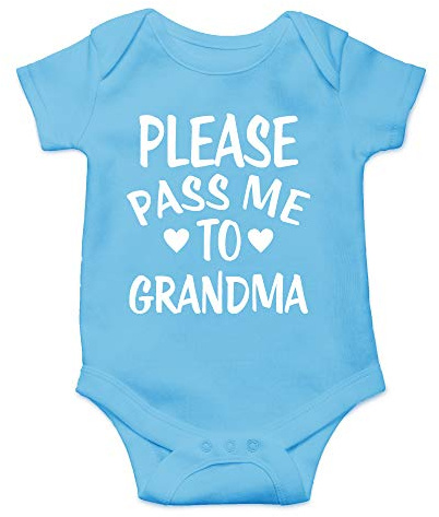 CBTwear Please Pass Me To Grandma Baby Bodysuit Funny Infant Outfit Cute Newborn Clothes Unisex Romper (Newborn, Light Blue)