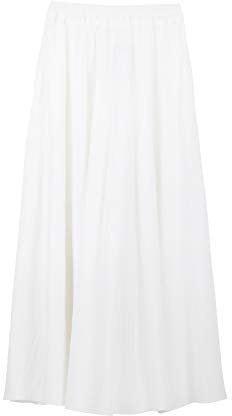 Camilife Gonna Lunga da Donna in Lino e Cotone Maxigonna con Tasche Laterali Vita Elasticizzata Stile Vintage Taglia S-M 34/36/38/40/42 Tinta Unita Bianco
