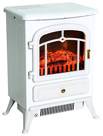 HOMCOM Caminetto elettrico Effetto fiamma 950/1850W Protezione contro il surriscaldamento Bianco 41,5 x 28 x 54,8 cm