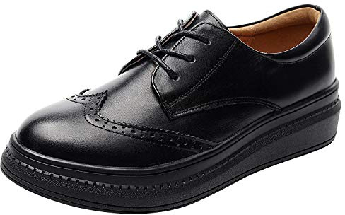 rismart Femme Cuir Brogue Talon Compensé Chaussures Confortable Plateforme Oxford SN02406(Noir,40 EU)