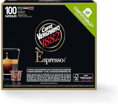 Caffè Vergnano 1882 - Èspresso Capsules de café Compatibles avec Nespresso, Oro - Pack de 100 Capsules
