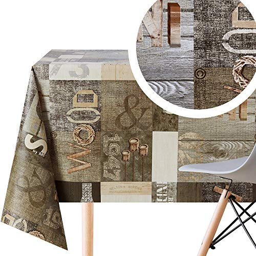 KP HOME Mantel Hule Mesa Rectangular 300x140, Fácil de Limpiar, Mantel PVC, Exterior e Interior, Vinilo Impermeable Antimanchas, 10 Asientos, Patrón de Madera Estilo Industrial, Color Gris y Marrón