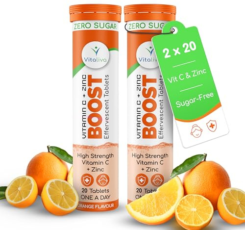 Vitaliva High Strength Vitamin C and Zinc - ONE a Day. Sugar-Free and Vegan Friendly. Twin Pack Deal (2 Packs of 20)
