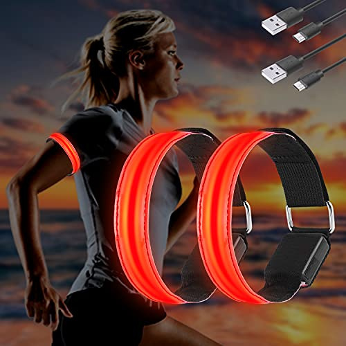 Banda Reflectante, 2 Piezas Brazalete LED Running con 3 modos de iluminación, Alta Visibilidad y Ajustable Brazalete Reflectante, Pulsera LED de Seguridad Brazalete para Correr, Senderismo y Ciclismo