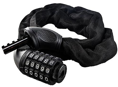 windmeile | Fahrradschloss, Schwarz, aus Stahl, Zahlenschloss, 5-Ziffern-Pin, Kettenschloss, E-Bike, Pedelec