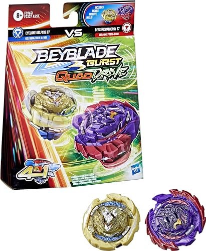 Beyblade Hasbro Burst QuadDrive Berserk Balderov B7 und Cyclone Belfyre B7 Kreisel Doppelpack – 2 Kampfspiel-Top-Spielzeug für Kinder ab 8 Jahren