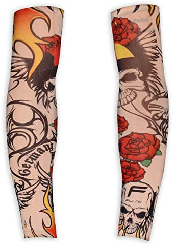 Horror-Shop Tattoo Ärmel mit Rosen & Totenschädel Motiv