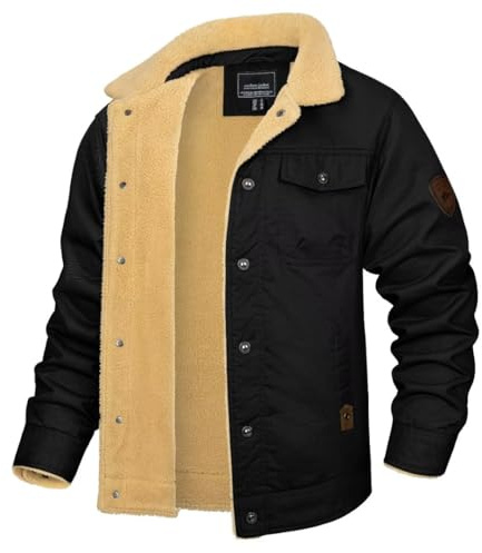 KEFITEVD Hommes Chaud Vintage Vestes Casual Cargo Polaire Manteau Automne Hiver Chaud Bomber Veste Multi Poches, Noir, S