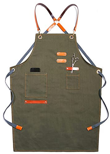 fayengan Arbeitsschürze Herren Werkstatt, Canvas Wasserdicht Einstellbar, Schürzen Männer Handwerker Tischler Maler Barkeeper, Schreinerschürze Gartenschürze, Unisex (Color : Green, Size : XL)