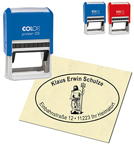 Adressstempel personalisiert Stempel - Neptun - oval 59 x 39 mm Automatikstempel als Firmenstempel Namensstempel Bürostempel