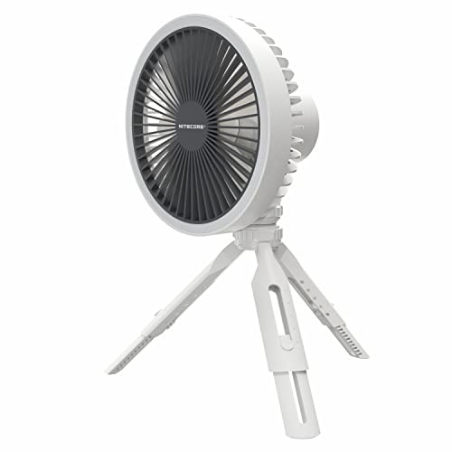 Nitecore Ventilador eléctrico portátil multifuncional NEF10 con anillo de luz LED, trípode de cabeza esférica flexible, motor sin escobillas, batería de 10000 mAh (gris)