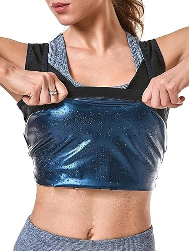HAWA Dam svettväst svettformare neopren träning skjorta bastu kostym midjetränare bantning väst sport fitness linne, Svart, XXL/3XL