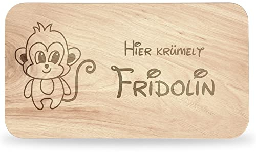 Frühstücksbrettchen Kinder - tolles Frühstücksbrettchen Holz mit Affe | Personalisieren, personalisierte Geschenke Kinder, Schneidebrett mit Gravur, Geschenk zur Taufe/Einschulung