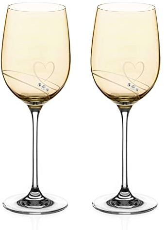 DIAMANTE Gold Lustre Crystal Wine Glasses Pair 'Romance' Embellished with Swarovski Crystals - Set of 2 Amber Lustre Wine Glasses