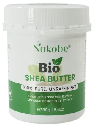 Sheabutter BIO 250 g – Kaltgepresst & Unraffiniert – 100 % naturrein, vegan – Für Haut, Haar & DIY-Kosmetik – Pflegebutter aus kontrolliert biologischem Anbau - Nakobe