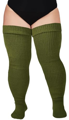 Plus size lårhöga strumpor för tjocka lår- extra långa och tjocka över knästrumpor - benvärmare stövelstrumpor, Armégrönt, One Size