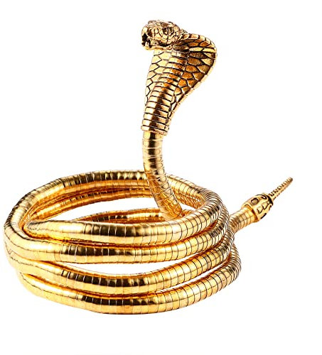 JewelryWe Kobra Schlange Armband Halskette: 90cm Gold Flexibel Biegbar Schlangenkette Wickelarmband Multifunktionale Verdrehbar Verstellbare Kette Manschette Armreif Haarschmuck für Damen Herren