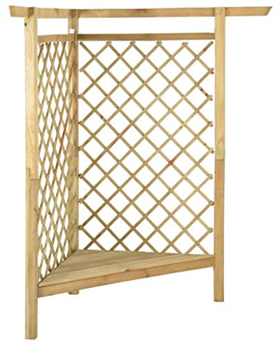 Eckpergola aus Holz mit Bank und Rankgitter, Gartenpergola Rosenbogen Rosenbank Laubenbank Rankgitter Rankhilfe Gartenbank, 166x81x174 cm Grün
