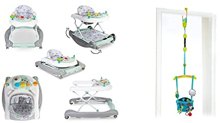 Red Kite Baby Go Round Twist & Walk 3 in 1 Walker & Bright Starts, Door Jumper - Bounce 'n Spring Deluxe with Padded Seat, Door Clamp, Adjustable Strap, 4 Take-Along Toys, Ages 6 Months +