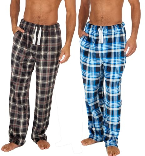 INSIGNIA 2 Pack Mens Fleece Check Pyjamas Lounge Pants Bottoms (M, SET 1)