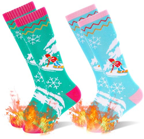 GRPSKCOS Kinder Skisocken, 2 Paar Warme Dicke Snowboard-Skating-Socken Winter Thermische Schneesocken für Jungen Mädchen Kleinkind 3-12 Jahre