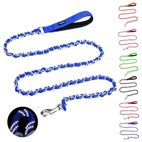 HOMIMP Chew Proof Dog Leash for Medium Large Dogs, Reflective 6 FT Heavy Duty Metal Chain Dog Leashes with Soft Padded Handle, Anti Bite Durable Rope Leashes for Pitbull, Non Chewable