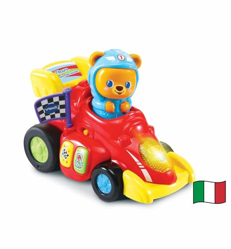 VTech Tobia, Ready, Start,Via!, Leksaksmaskin med 2 startlägen, Maskin för barn med mer än 45 låtar och ljud justerbara, Italienska språket, Batterier ingår, 12-36 månader