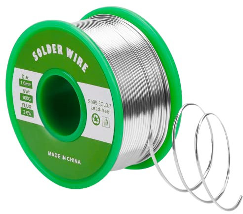 Gruiqrd Lötzinn 1mm, Lötdraht Elektronik mit Flussmittel Sn99,3 Cu0,7, Lötzinn Draht mit Kolophoniumkern zum Elektrolöten und Heimwerken (100g)