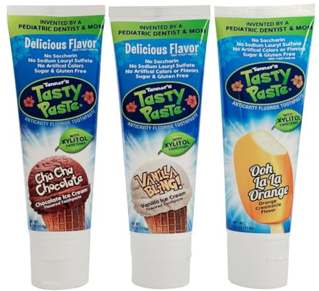 Tanner's Tasty Paste Variety (Vanilla, Chocolate & Orange) Anticavity Fluoride Children’s Toothpaste, Great Tasting Flavors. Safe & Effective for Kids (3-Pack)