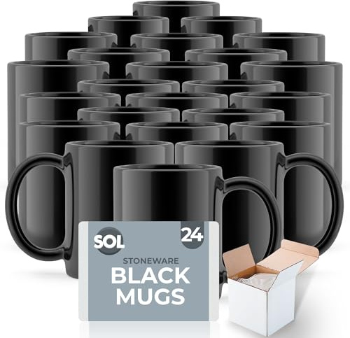 SOL Black Mugs Set of 24 - Microwave Safe - Coffee & Tea Mugs - 11oz | Black Mugs, Microwave Safe & Scratch Resistant Plain Black Cups - 24pk x 11oz