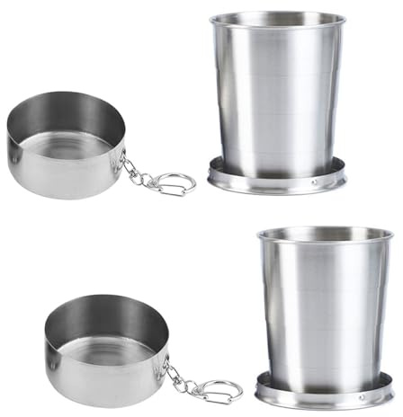 2 Stück Edelstahl Faltbecher, Outdoor Reisenklappbecher, Einziehbarer Zusammenklappbarer Becher, Wiederverwendbar Klappbecher, Edelstahl Reise Faltbecher, für Reisen, Picknick, Wandern im Freien