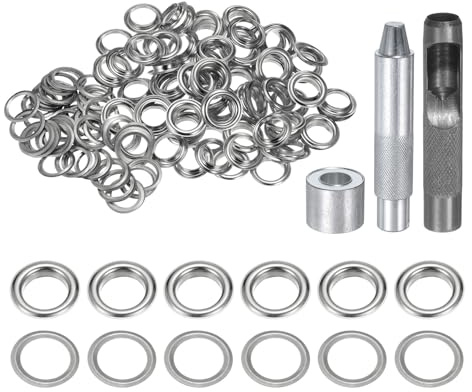 QUARKZMAN 100 st Öljettverktyg 14 mm Set Koppar Öljetter med hålhål, Öljettverktyg för Läderkläder, Silverton